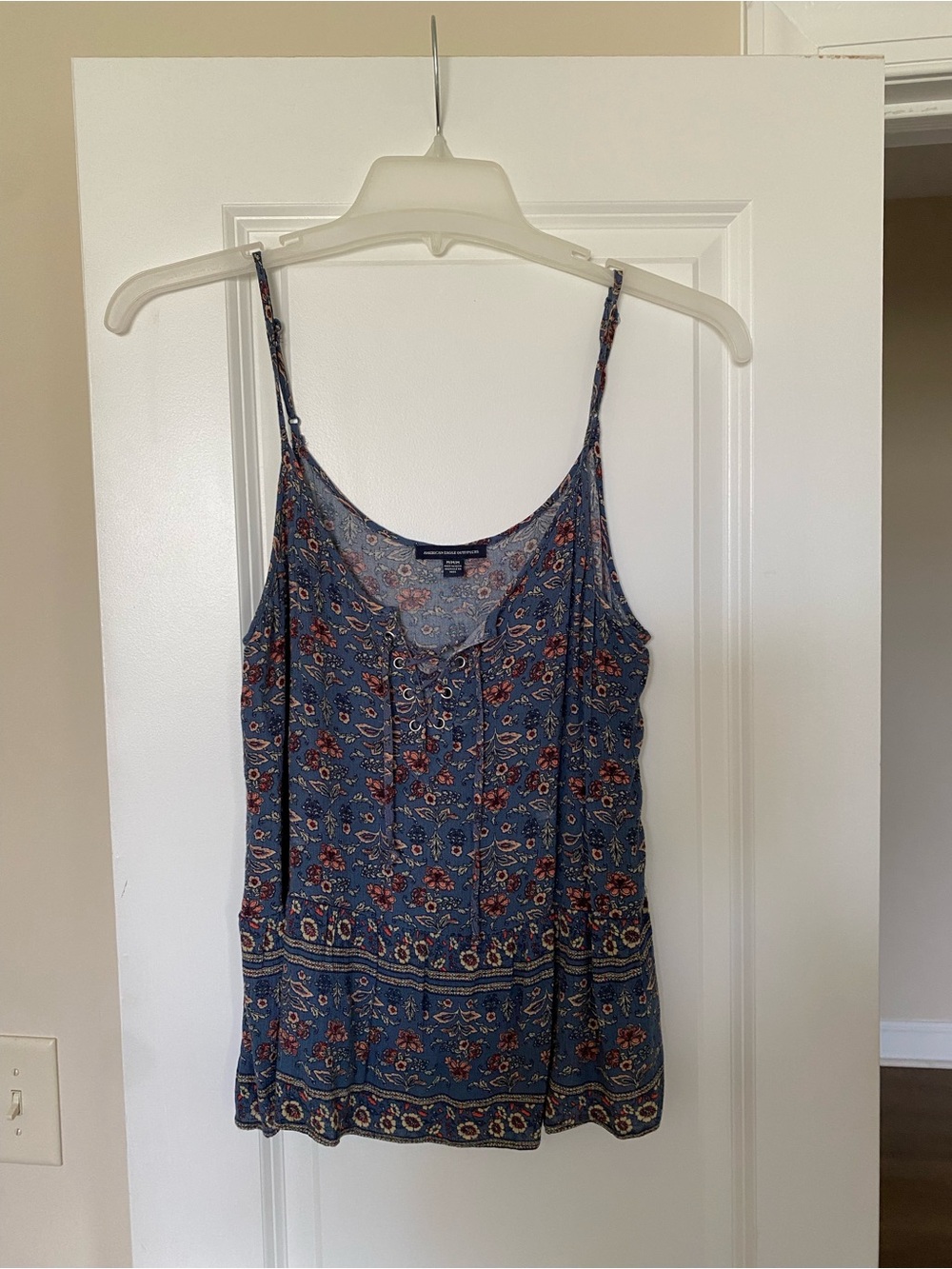 American Eagle Outfitters Blue Floral Tie-Front Cami Tank